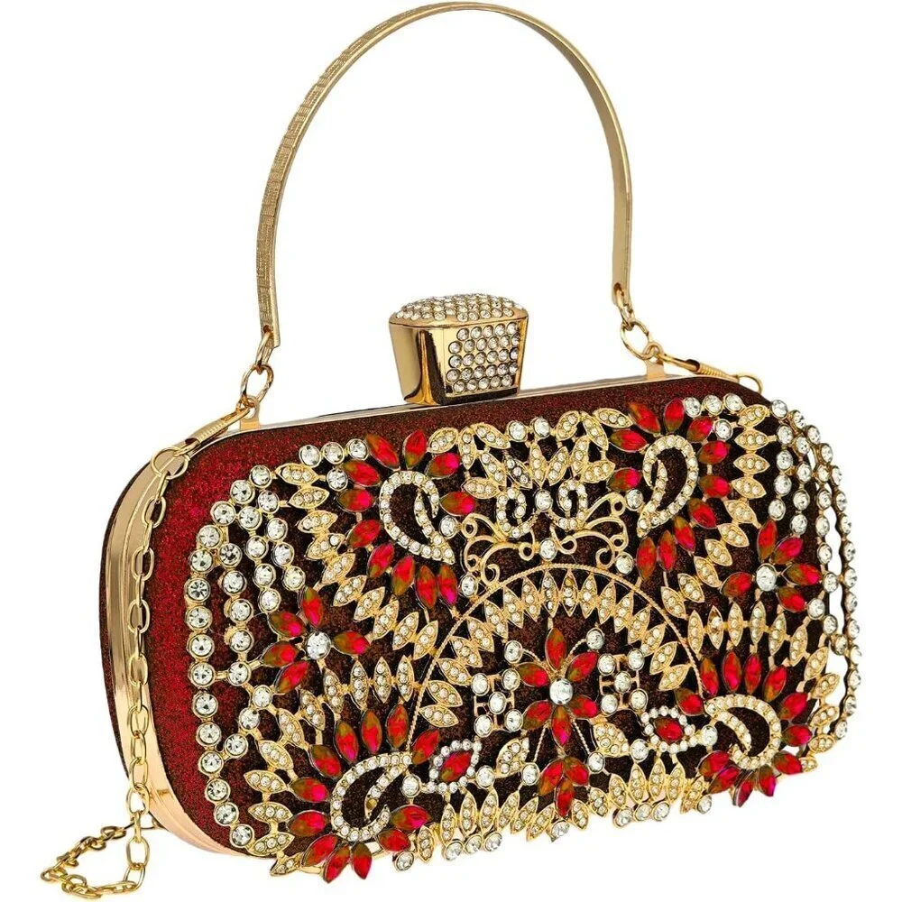 Women's Glitter Rhinestone Clutch Bag Evening Bridal Crossbody with Chain